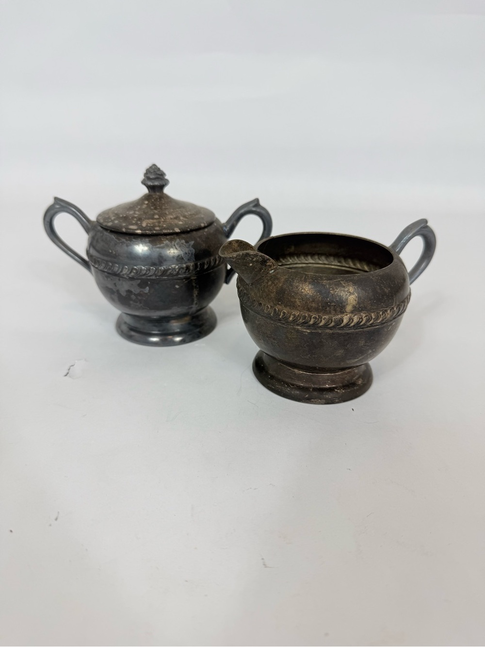 Vintage F.B. Rogers 1883 Silver Co. Cream & Sugar W/Lid Silver On Copper 1202